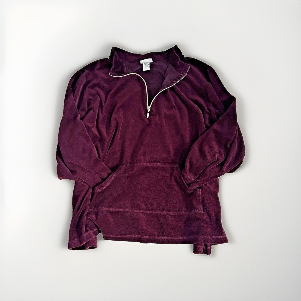 Catherines Velour Pullover Plus Sz 5X Burgundy Soft Cozy Elevated Loungewear